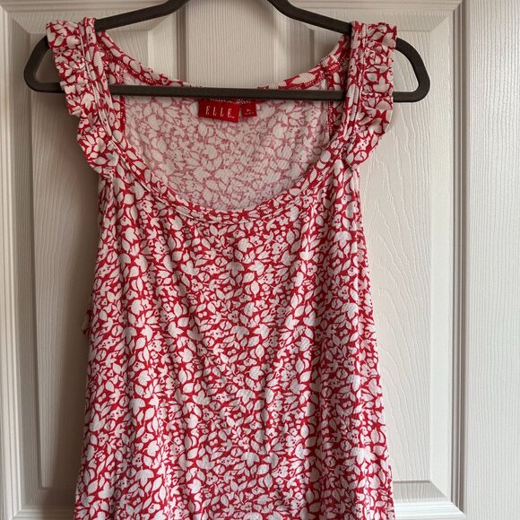 Women's XL Elle Ruffle Strap Red and White Floral Print Tank Top Flirty 2000s - Picture 1 of 6